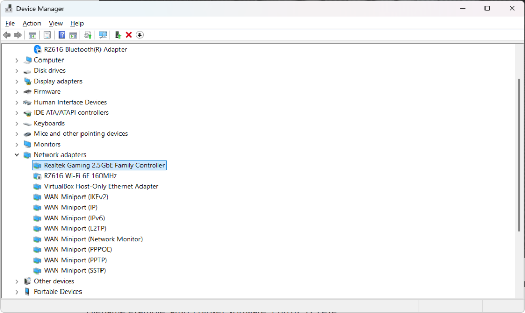 Device Manager Realtek 2.5gbE