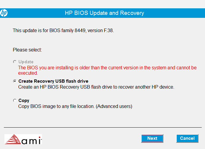 HP - The BIOS you are installing is older error